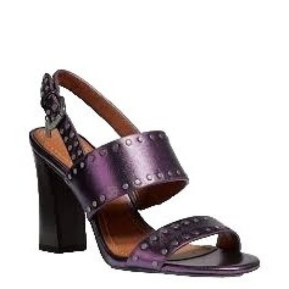 Coach Rylie Plum Purple Studded Block Metallic Heels, Sz 10 - Picture 1 of 9